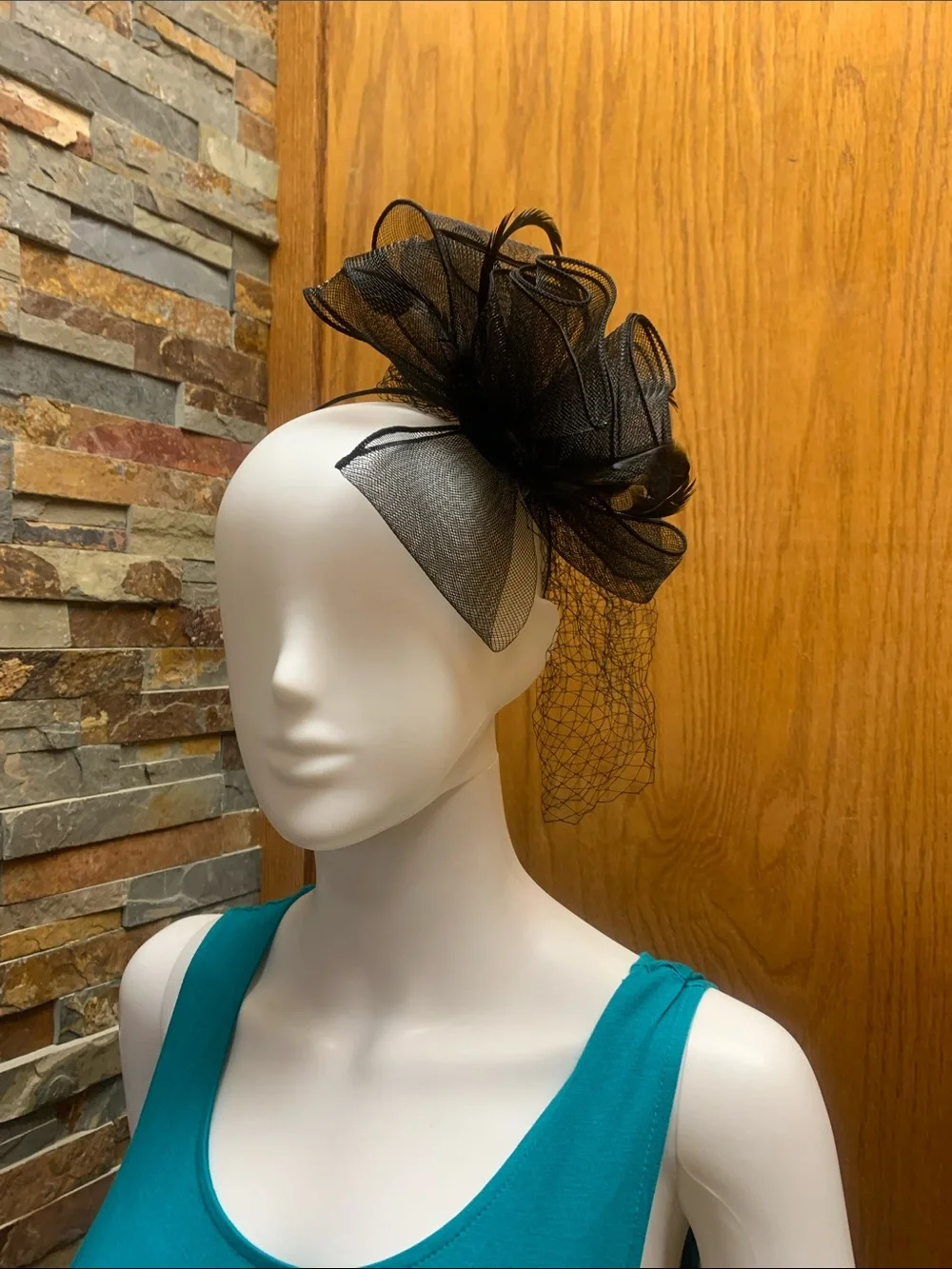 Black Mesh Fascinator with Veil - Women Accessories